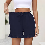 Women’s Cotton Shorts – Relaxed Fit – Gingham Pattern – Ruffle Hem – Elastic Waist