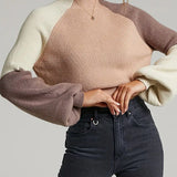 Women’s Pullover Sweater – Oversized Fit – Ribbed Knit – Mock Neck – Bell Sleeves
