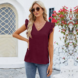 Women’s Short Sleeve Blouse – Relaxed Fit – V-Neck – Ruffled Sleeves – Breathable Blend