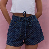 Women’s Denim Shorts – High Waist – Relaxed Fit – Adjustable Drawstring – Pockets