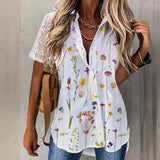 Women’s Blouse – Relaxed Fit – Floral Print – Lace Sleeves – Button Front – Breathable Blend