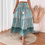 Women’s Long Skirt – Tiered Cotton Blend – Bohemian Floral – Elastic Waist – Tassel Trim