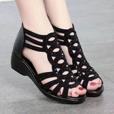 Women’s Sandals – Soft Leather – Medium Heel – Cut-Out Straps – Open Toe Stylish Fit