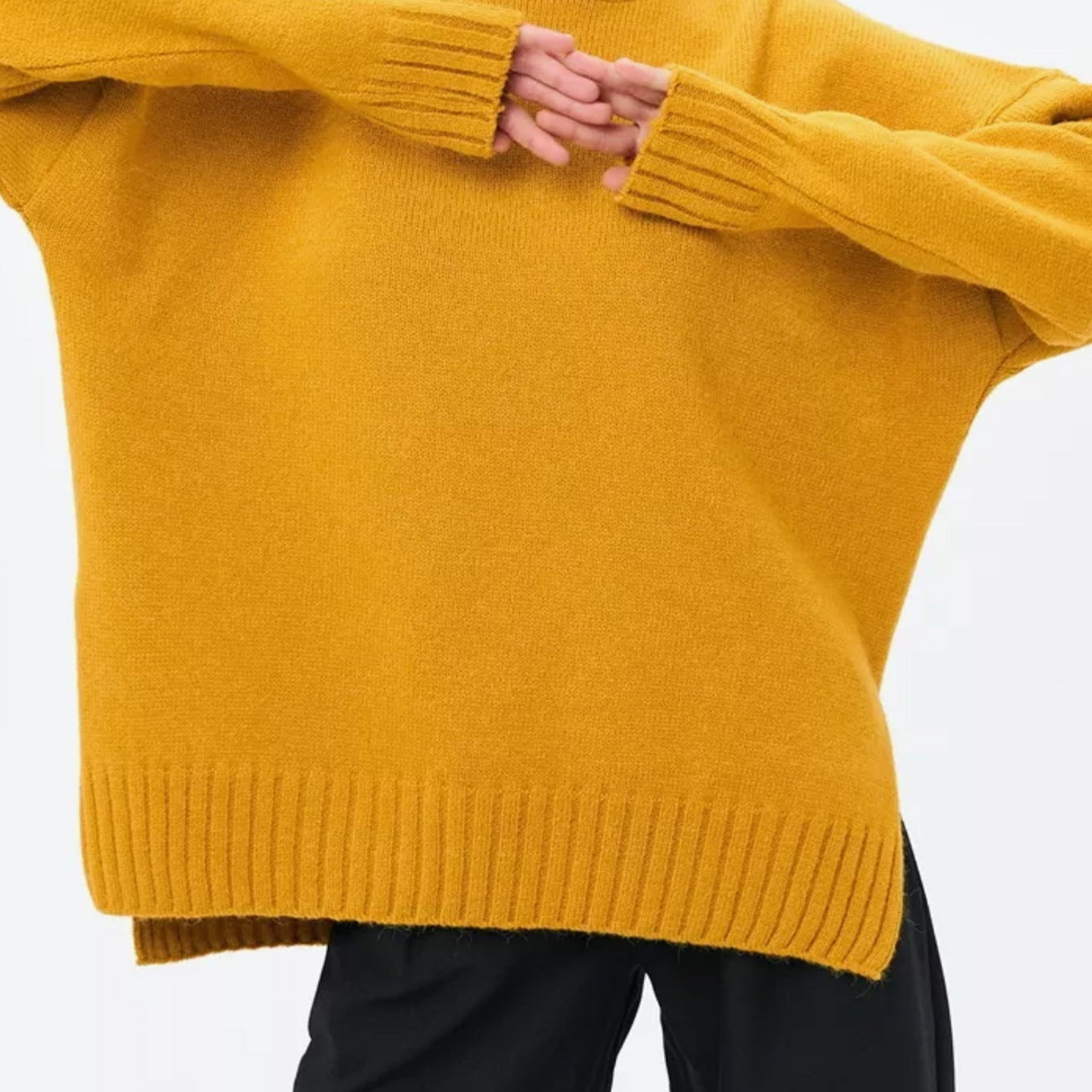 Women’s Pullover Sweater – Oversized Fit – Ribbed Knit – Semi-High Neck – Dropped Shoulder
