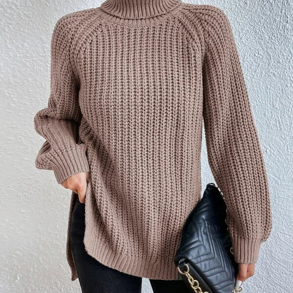 Grace | Full Size Turtle Ribbed Knit Slit Sweater