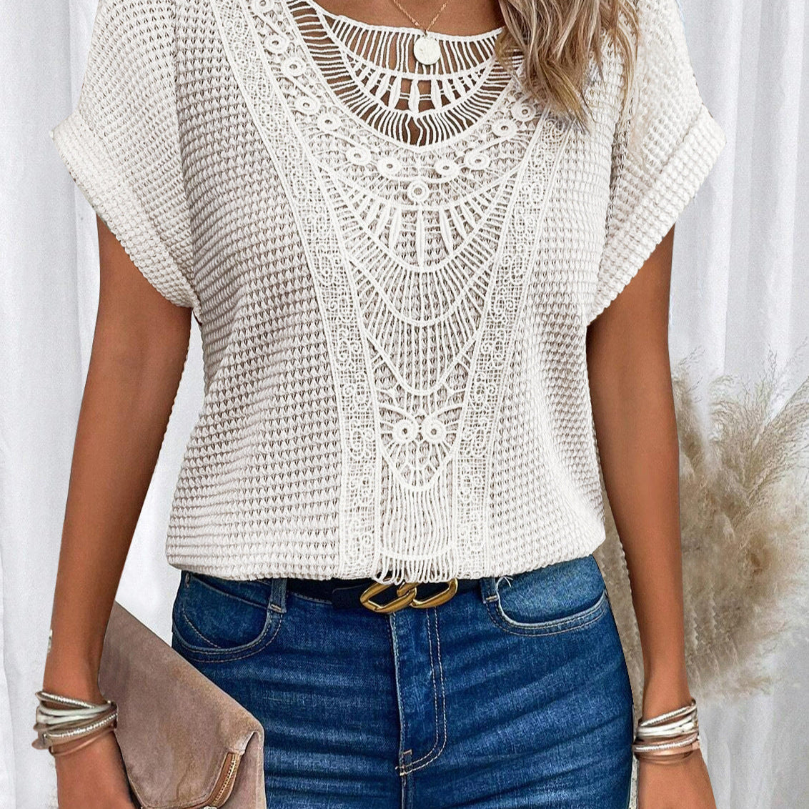 Zarelle – Lace Detail Short Sleeve Top
