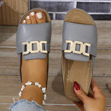 Women’s Wedge Sandals – Open Toe – Cushioned Insole – Metallic Buckle – Sleek Finish