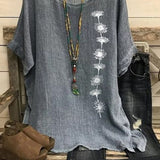 Women’s Blouse – Relaxed Fit – Lightweight Cotton – Round Neck – Half Sleeve – Tunic Length – Dandelion Print