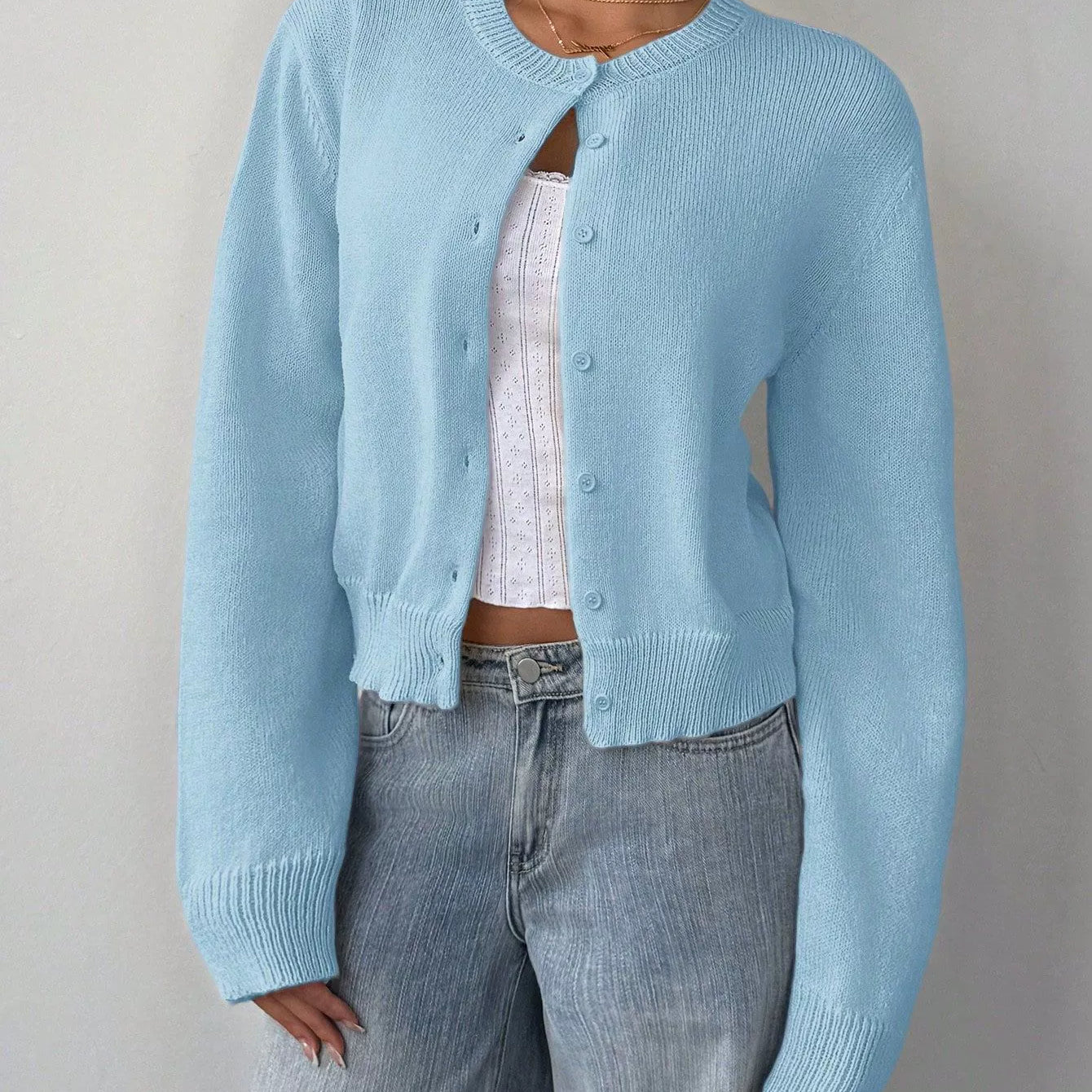 Women’s Cardigan Sweater – Soft Knit – Cropped Fit – Button Front – Ribbed Trim