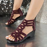 Women’s Sandals – Soft Leather – Medium Heel – Cut-Out Straps – Open Toe Stylish Fit