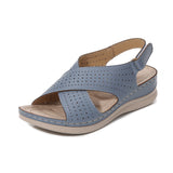 Women’s Sandals – Faux Leather – Cross Strap – Perforated Detail – Cushioned Sole