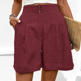 Women’s High-Waisted Shorts – Wide Leg – Pleated Front – Lightweight Woven Fabric