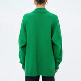Women’s Pullover Sweater – Oversized Fit – Ribbed Knit – Semi-High Neck – Dropped Shoulder