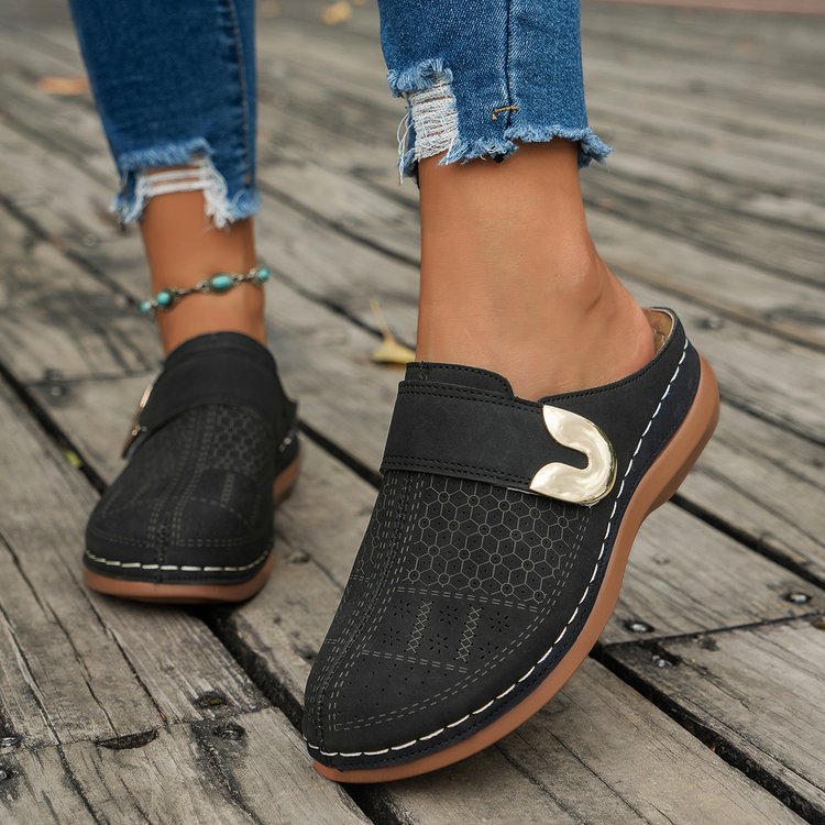 Women’s Mule Sandals – Breathable Blend – Perforated Upper – Slip-On with Buckle
