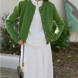 Women's Knitted Cardigan - Retro Round Neck - Small Gold Button Detail