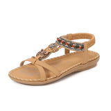 Women’s Flat Sandals – Open Toe – Boho Braided Straps – Rhinestone Detail – Comfy Fit