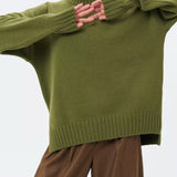 Women’s Pullover Sweater – Oversized Fit – Ribbed Knit – Semi-High Neck – Dropped Shoulder