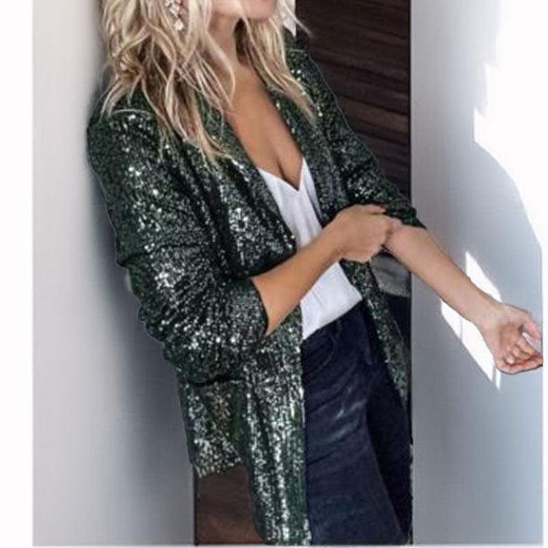Women’s Blazer – Sequin Embellished – Tailored Fit – Open Front – Full Sleeve