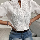 Enid – Embroidered Button-Front Blouse