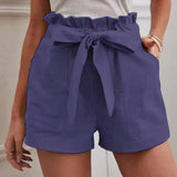 Women’s Shorts – Linen – High Waist – Paper bag Style – Loose Fit – Belted Casual