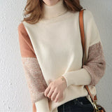 Women’s Sweater – High Collar – Loose Fit – Knitted Wool Blend – Ribbed Cuffs and Hem