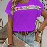 Women’s Blouse – Relaxed Fit – Boho Embroidery – Breathable Crinkled Fabric – Short Sleeve