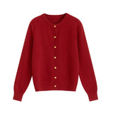 Women's Knitted Cardigan - Retro Round Neck - Small Gold Button Detail
