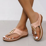 Women’s Slip-On Sandals – Wedge Heel – Open Toe – Cushioned Insole – Perforated Strap