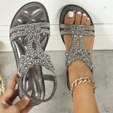 Women’s Flat Sandals – Open Toe – Rhinestone Straps – Cut-Out Slingback Design