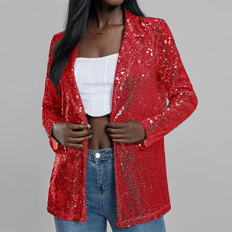 Women’s Blazer – Sequin Embellished – Tailored Fit – Open Front – Full Sleeve