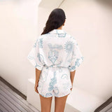 Women’s Romper – Relaxed Fit – Mid Sleeve – Tie Waist – Lightweight Printed Casual Wear
