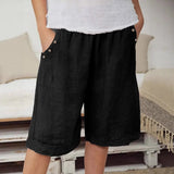 Women’s Knee-Length Shorts – Relaxed Fit – Elastic Waist – Natural Fibers – Casual Style