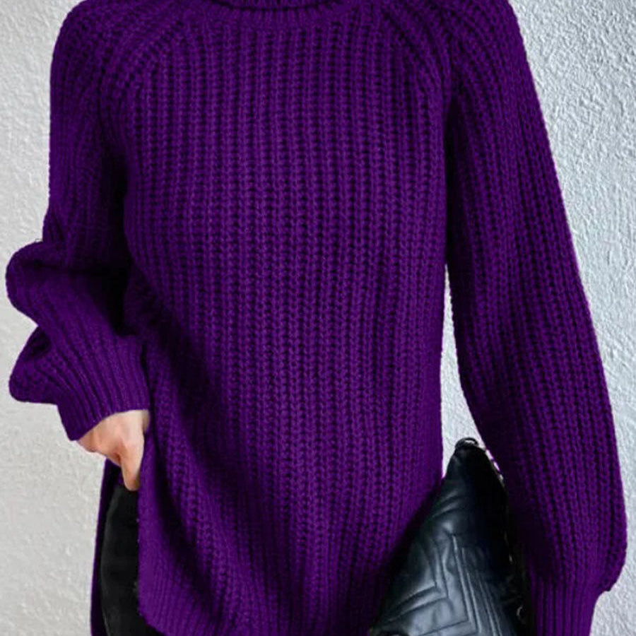 Grace | Full Size Turtle Ribbed Knit Slit Sweater