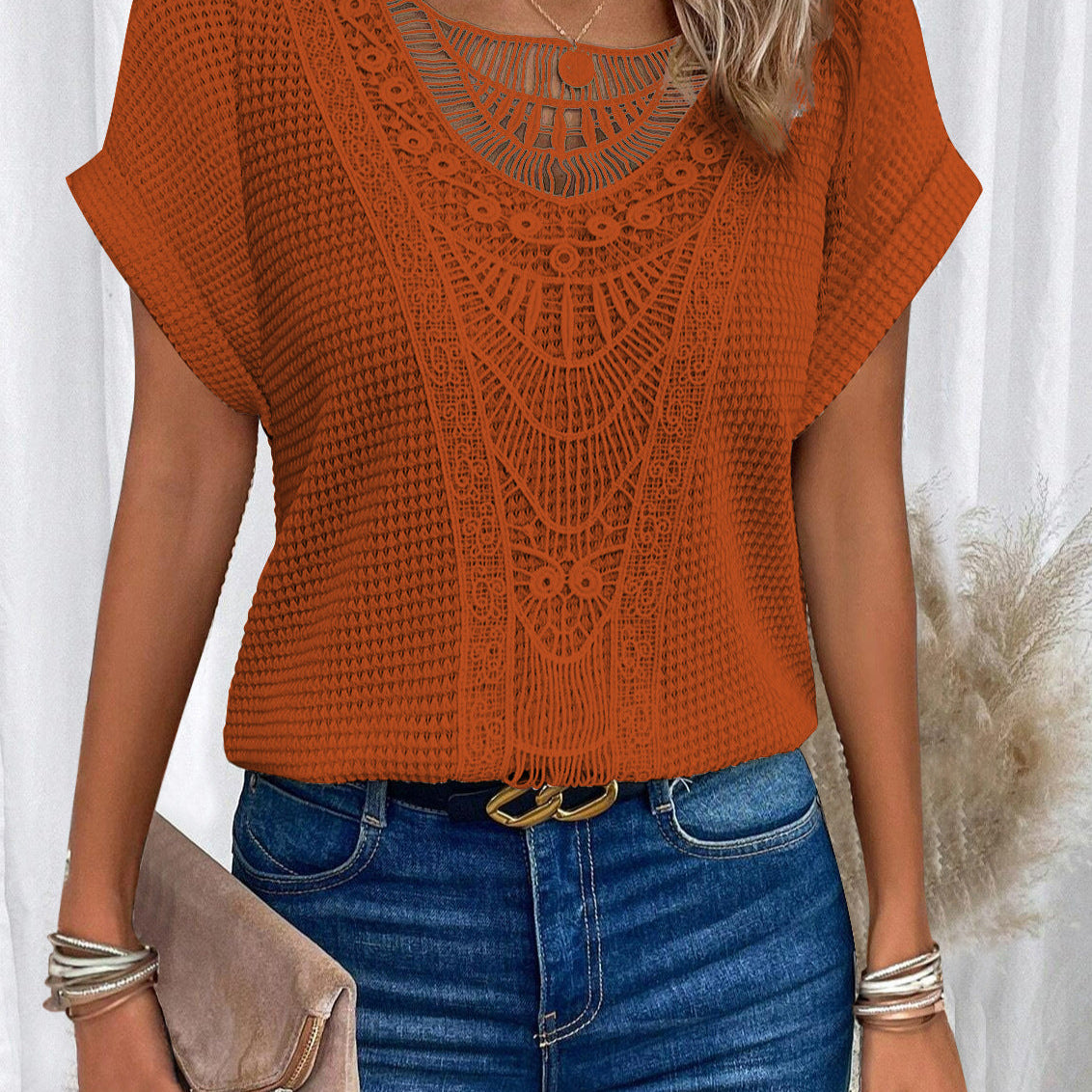 Zarelle – Lace Detail Short Sleeve Top