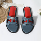 Women’s Flat Sandals – Faux Leather – Cut-Out Strap – Slip-On Open Toe Casual Fit