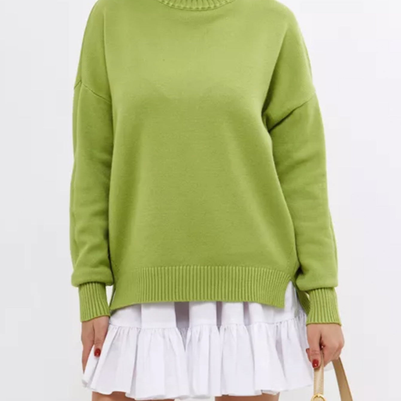 Women’s Pullover Sweater – Oversized Fit – Ribbed Knit – Semi-High Neck – Dropped Shoulder