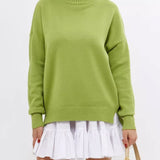 Women’s Pullover Sweater – Oversized Fit – Ribbed Knit – Semi-High Neck – Dropped Shoulder
