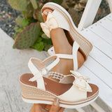 Women’s Wedge Sandals – Platform Heel – Ankle Strap – Open Toe – Bow Detail
