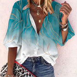 Women's Printed Boho Long Sleeve Tunic Blouse