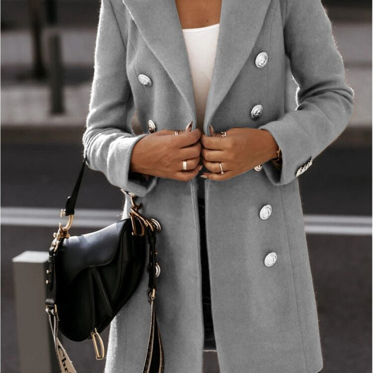 Women’s Blazer Coat – Tailored Fit – Wool Feel – Double-Breasted – Suit Collar