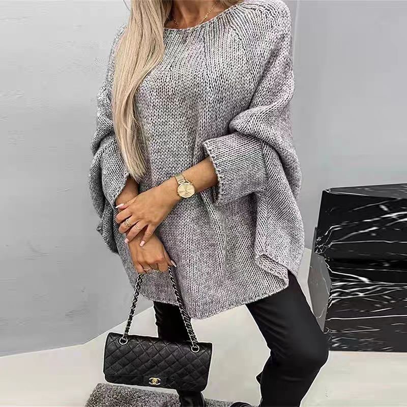 Women’s Knit Cape Sweater – Oversized Fit – Chunky Wool Blend – Batwing Sleeves