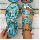 Women’s Flat Sandals – Open Toe – Rhinestone Straps – Cut-Out Slingback Design