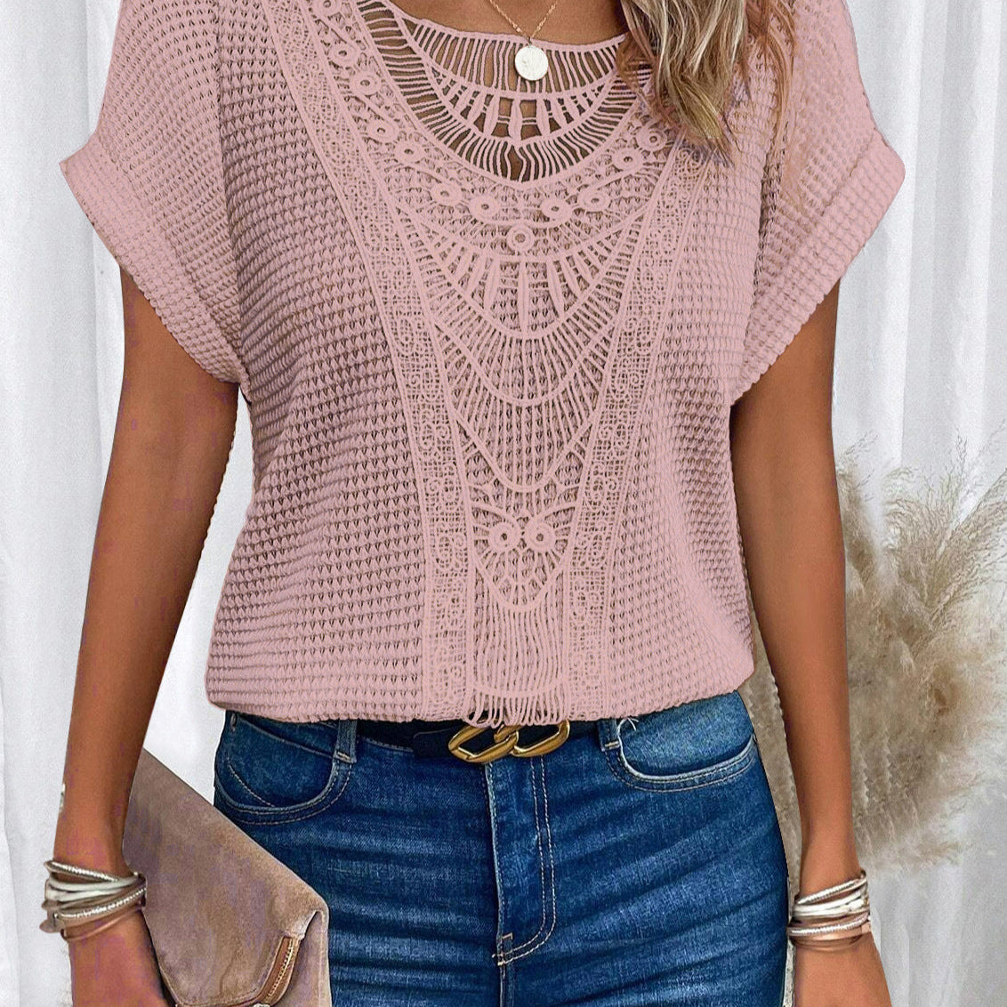 Zarelle – Lace Detail Short Sleeve Top