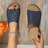 Women’s Slide Sandals – Floral Cut-Out Strap – Low Heel – Breathable Knit Design