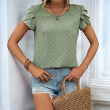 Women’s Blouse – Jacquard Texture – Relaxed Fit – Ruched Sleeves – Pullover Style
