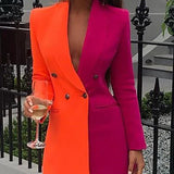 Women’s Blazer Dress – Tailored Fit – Two-Tone – Double Breasted – V-Neck Mini – Long Sleeve