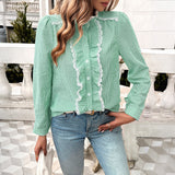 Women’s Blouse – Tailored Fit – Lace & Ruffle Trim – Button-Down – Lightweight Fabric