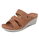 Women’s Wedge Sandals – Open Toe – Slip-On – Rivet Strap – Cushioned Insole