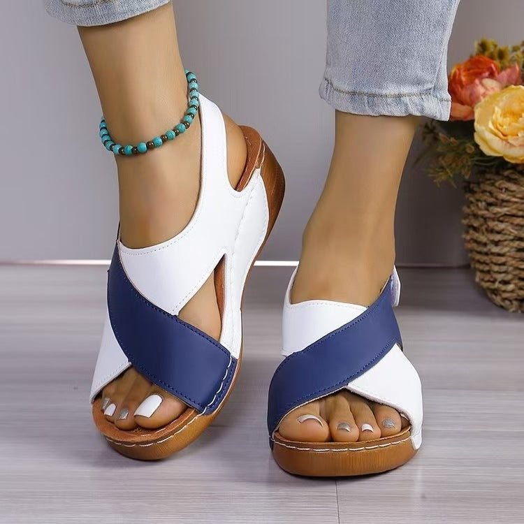 Women’s Sandals – Open Toe Slip-On – Cross Strap – Cushioned Lightweight Sole