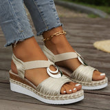 Women’s Wedge Sandals – Open Toe – Slingback Strap – Jute Sole – Metallic Buckle